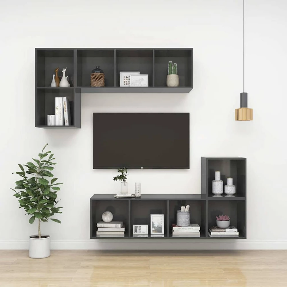 Sieninė TV spintelė, blizgi pilka, 37x37x72 cm, MDP