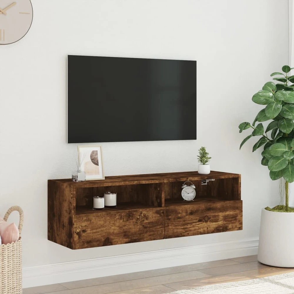 TV staliukas Sieninė TV spintelė, dūminio ąžuolo, 100x30x30cm, mediena