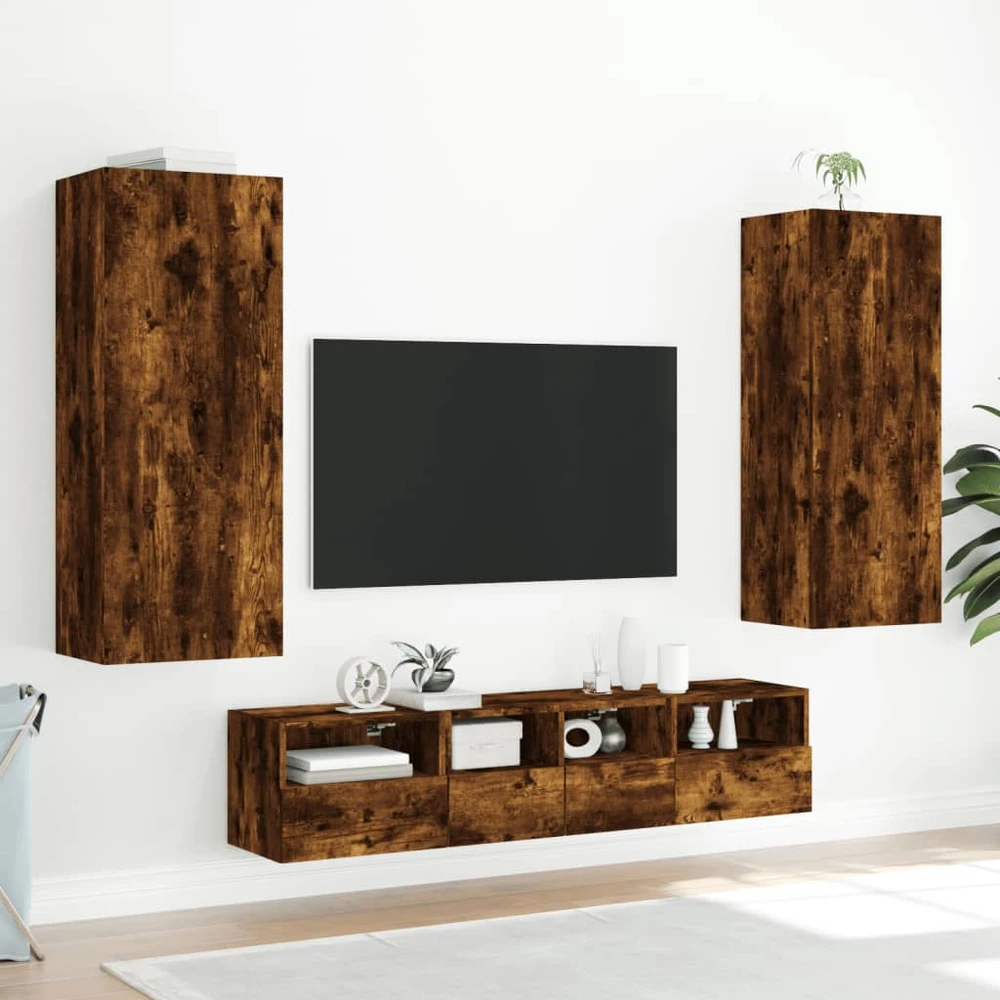TV staliukas Sieninė TV spintelė, dūminio ąžuolo, 40,5x30x102cm, mediena