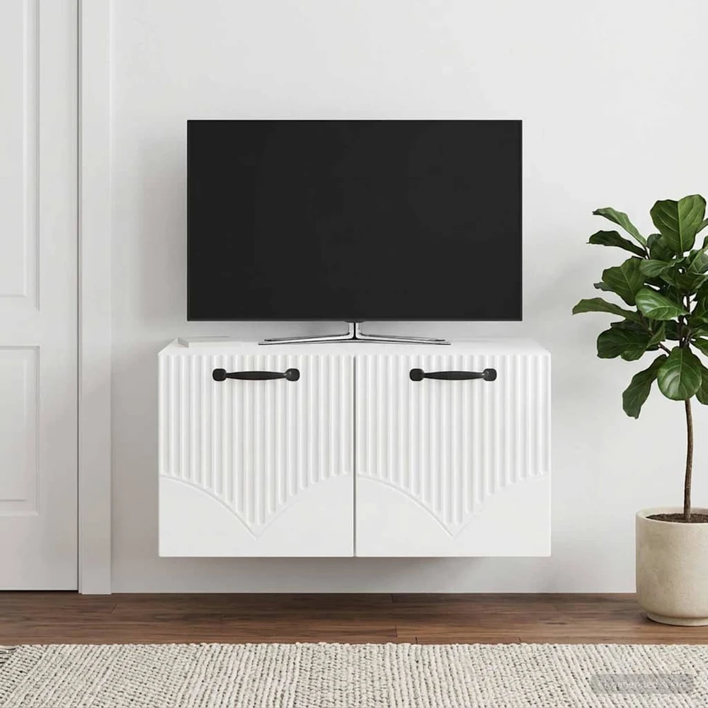 TV staliukas Sieninė TV spintelė Itin blizgi balta 59,5 x 41 x 30 cm