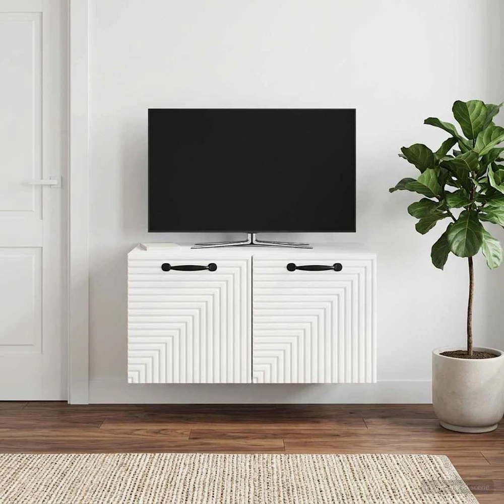 TV staliukas Sieninė TV spintelė Itin blizgi balta 59,5 x 31 x 30 cm