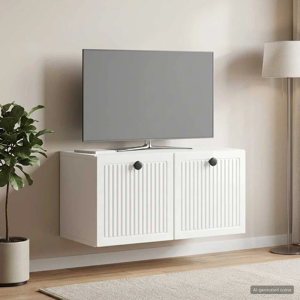 TV staliukas Sieninė TV spintelė Itin blizgi balta 59,5 x 31 x 30 cm