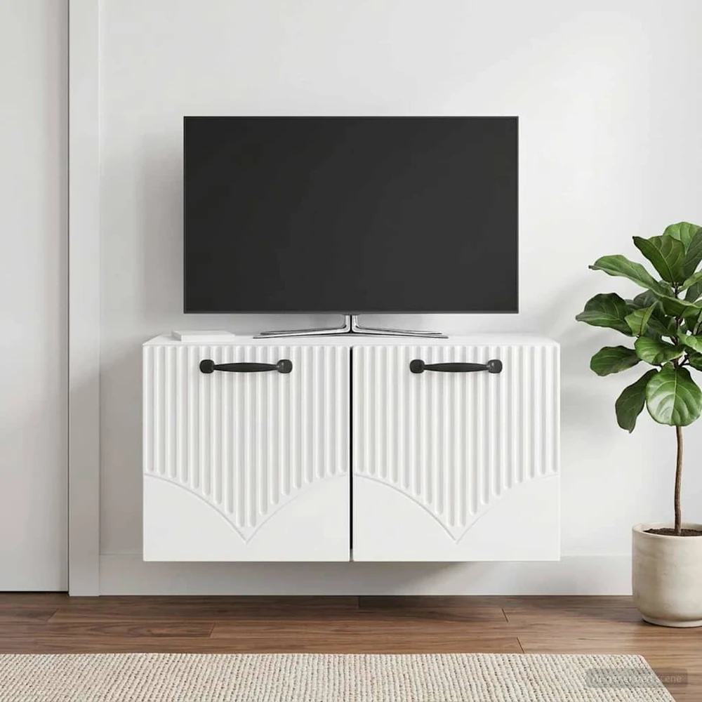 TV staliukas Sieninė TV spintelė Itin blizgi balta 59,5 x 31 x 30 cm