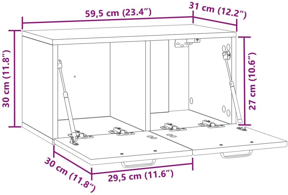 TV staliukas Sieninė TV spintelė Itin blizgi balta 59,5 x 31 x 30 cm