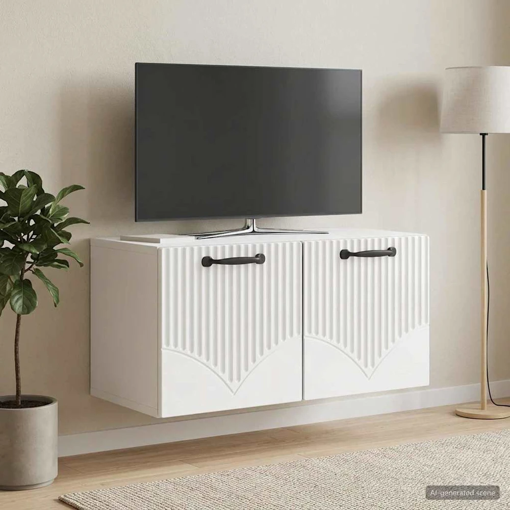 TV staliukas Sieninė TV spintelė Itin blizgi balta 59,5 x 31 x 30 cm