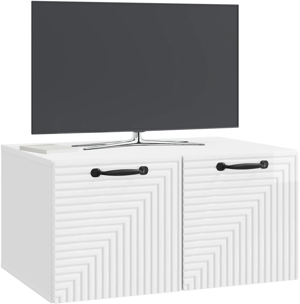 TV staliukas Sieninė TV spintelė Itin blizgi balta 59,5 x 41 x 30 cm