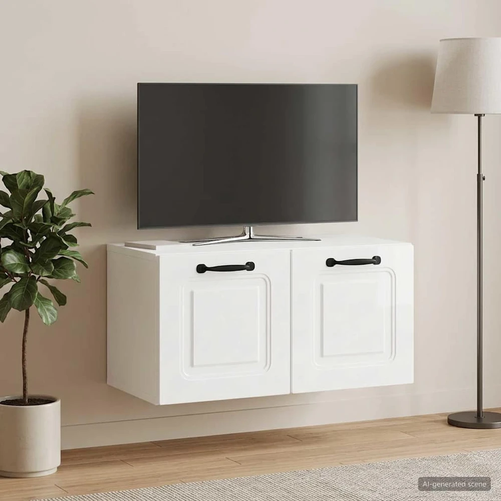 TV staliukas Sieninė TV spintelė Itin blizgi balta 59,5 x 31 x 30 cm