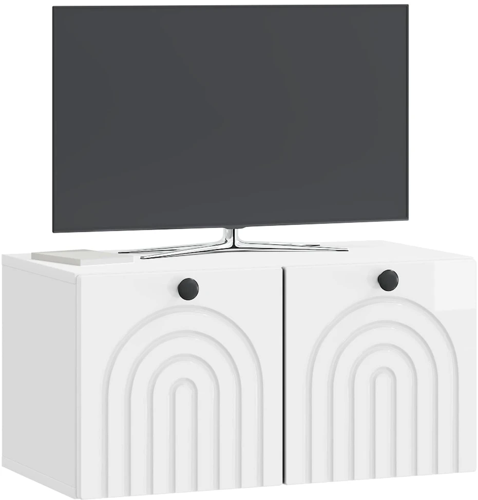 TV staliukas Sieninė TV spintelė Itin blizgi balta 59,5 x 31 x 30 cm
