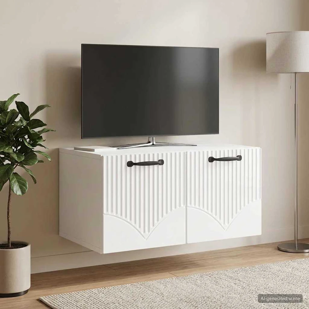 TV staliukas Sieninė TV spintelė Itin blizgi balta 59,5 x 41 x 30 cm