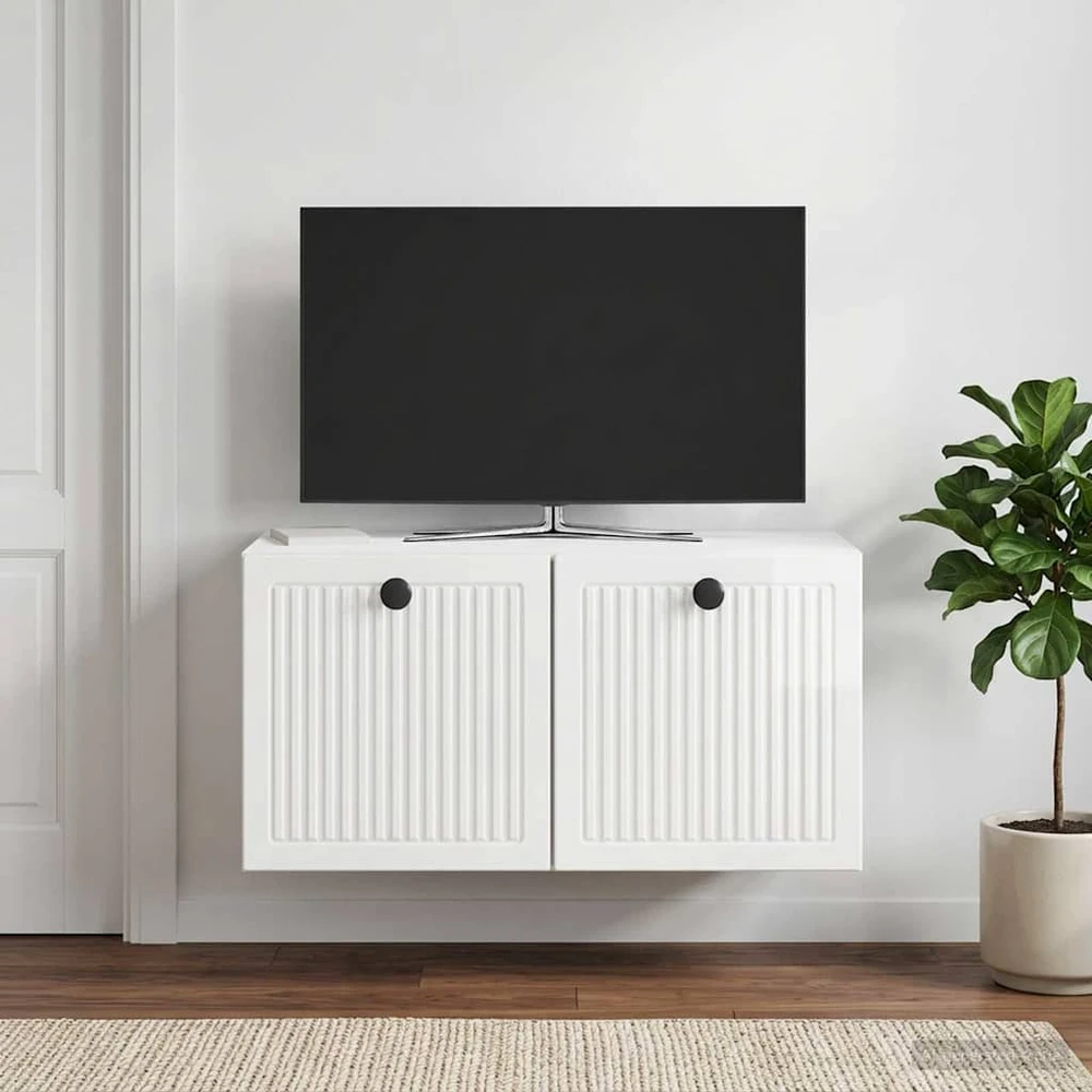 TV staliukas Sieninė TV spintelė Itin blizgi balta 59,5 x 31 x 30 cm