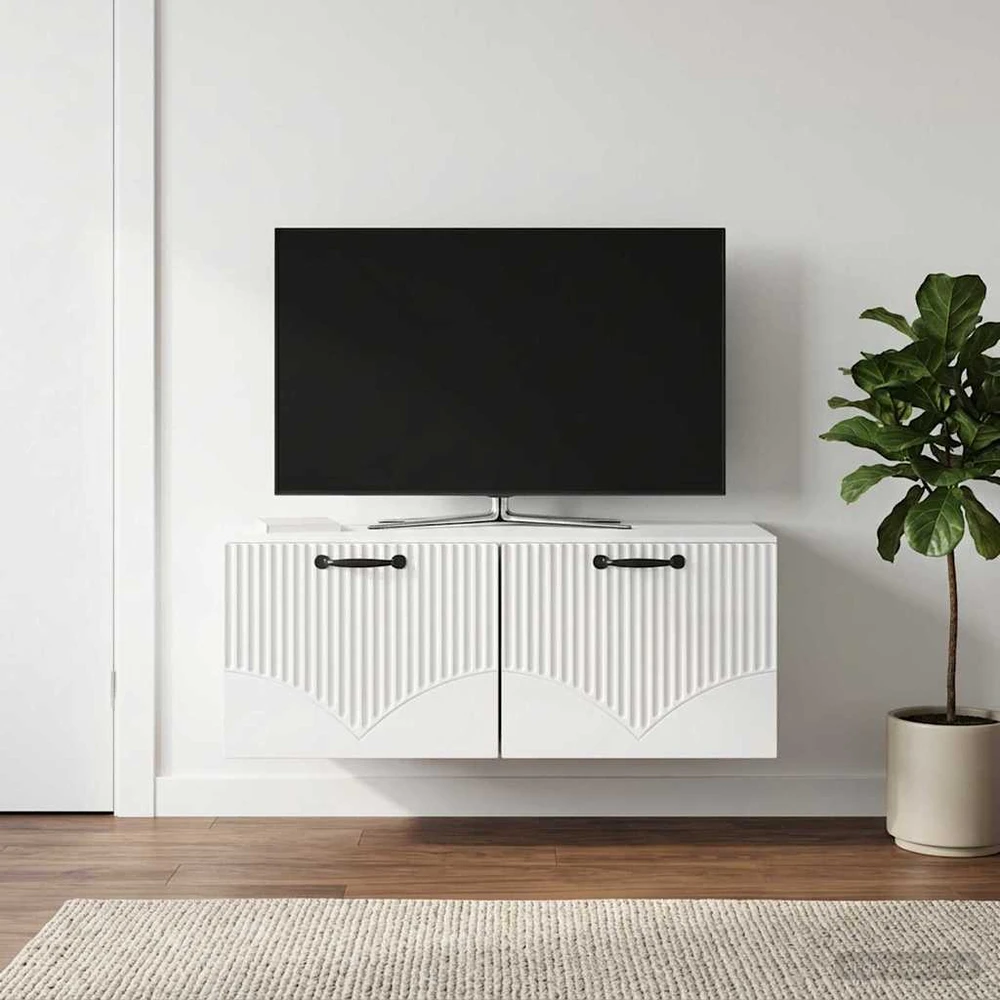 TV staliukas Sieninė TV spintelė Itin blizgi balta 78,5 x 41 x 30 cm