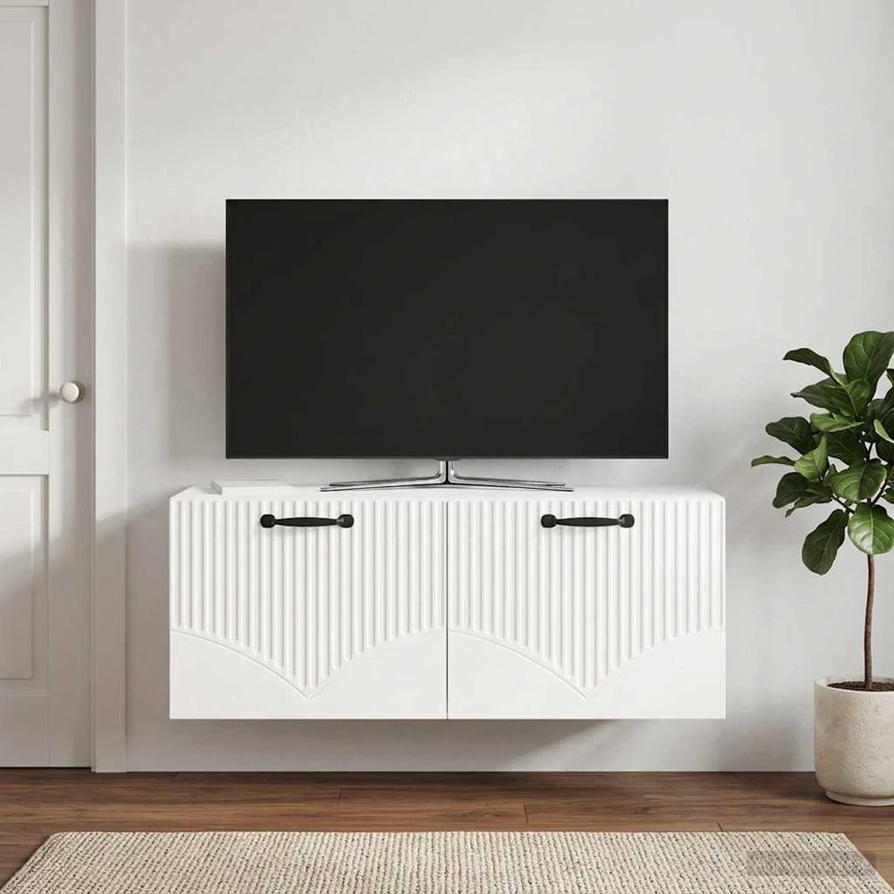 TV staliukas Sieninė TV spintelė Itin blizgi balta 78,5 x 31 x 30 cm