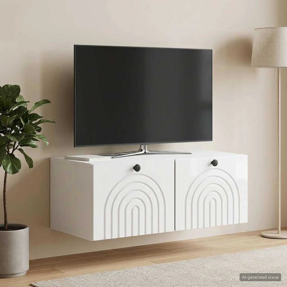 TV staliukas Sieninė TV spintelė Itin blizgi balta 78,5 x 41 x 30 cm