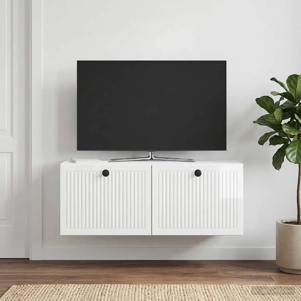 TV staliukas Sieninė TV spintelė Itin blizgi balta 78,5 x 31 x 30 cm
