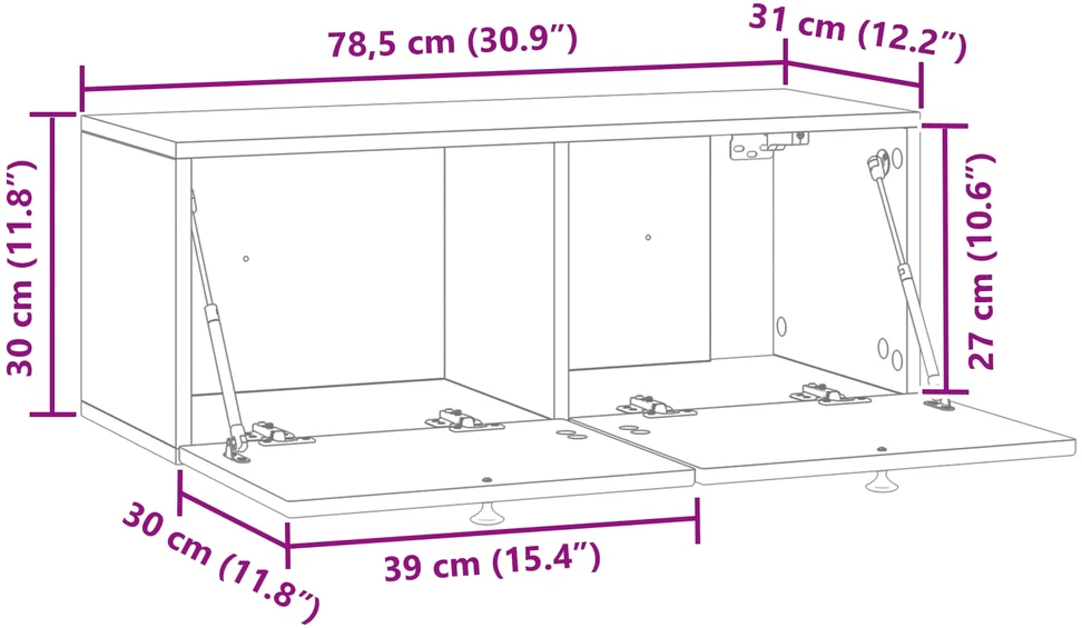 TV staliukas Sieninė TV spintelė Itin blizgi balta 78,5 x 31 x 30 cm