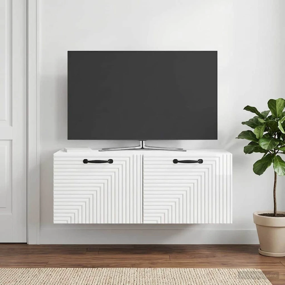 TV staliukas Sieninė TV spintelė Itin blizgi balta 78,5 x 41 x 30 cm
