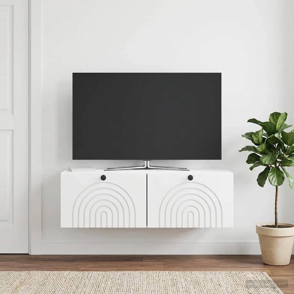 TV staliukas Sieninė TV spintelė Itin blizgi balta 98 x 41 x 30 cm