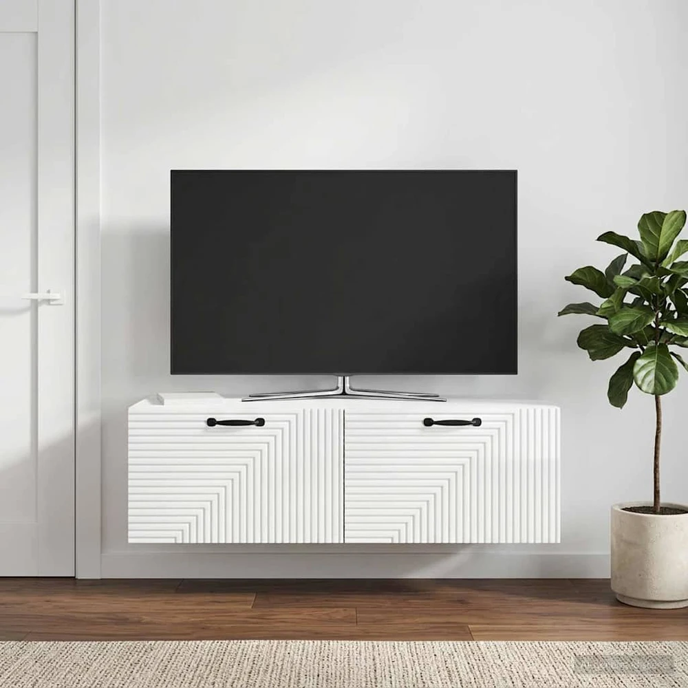 TV staliukas Sieninė TV spintelė Itin blizgi balta 98 x 41 x 30 cm