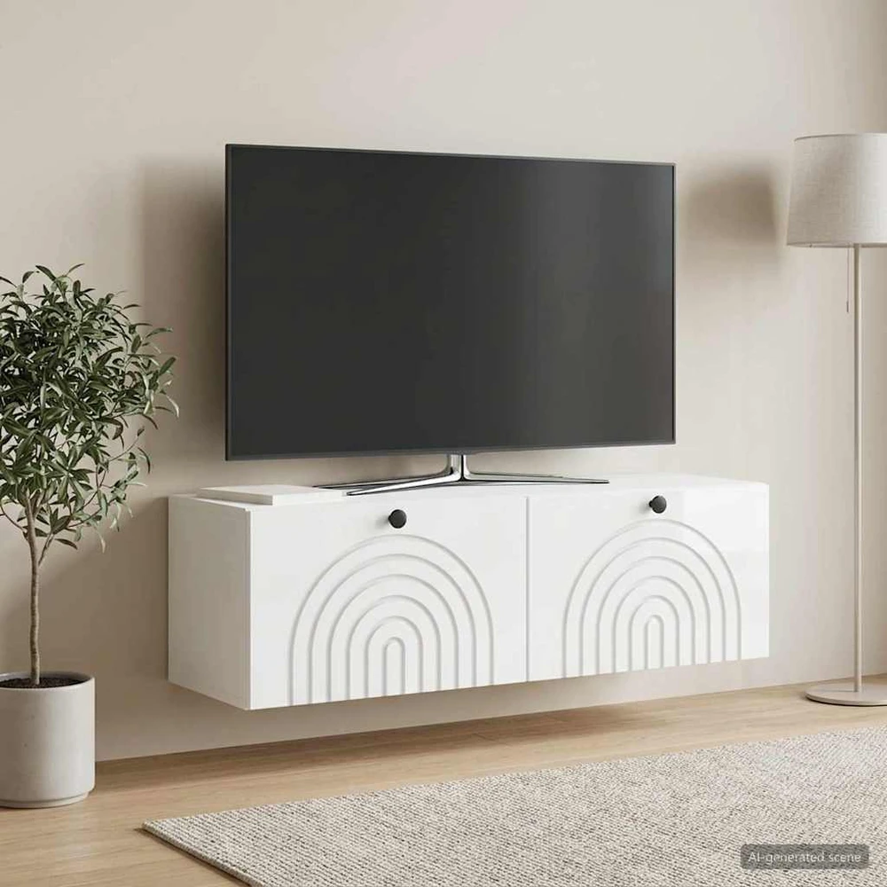 TV staliukas Sieninė TV spintelė Itin blizgi balta 98 x 31 x 30 cm