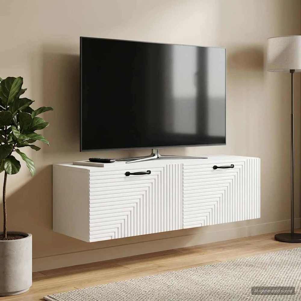 TV staliukas Sieninė TV spintelė Itin blizgi balta 98 x 31 x 30 cm