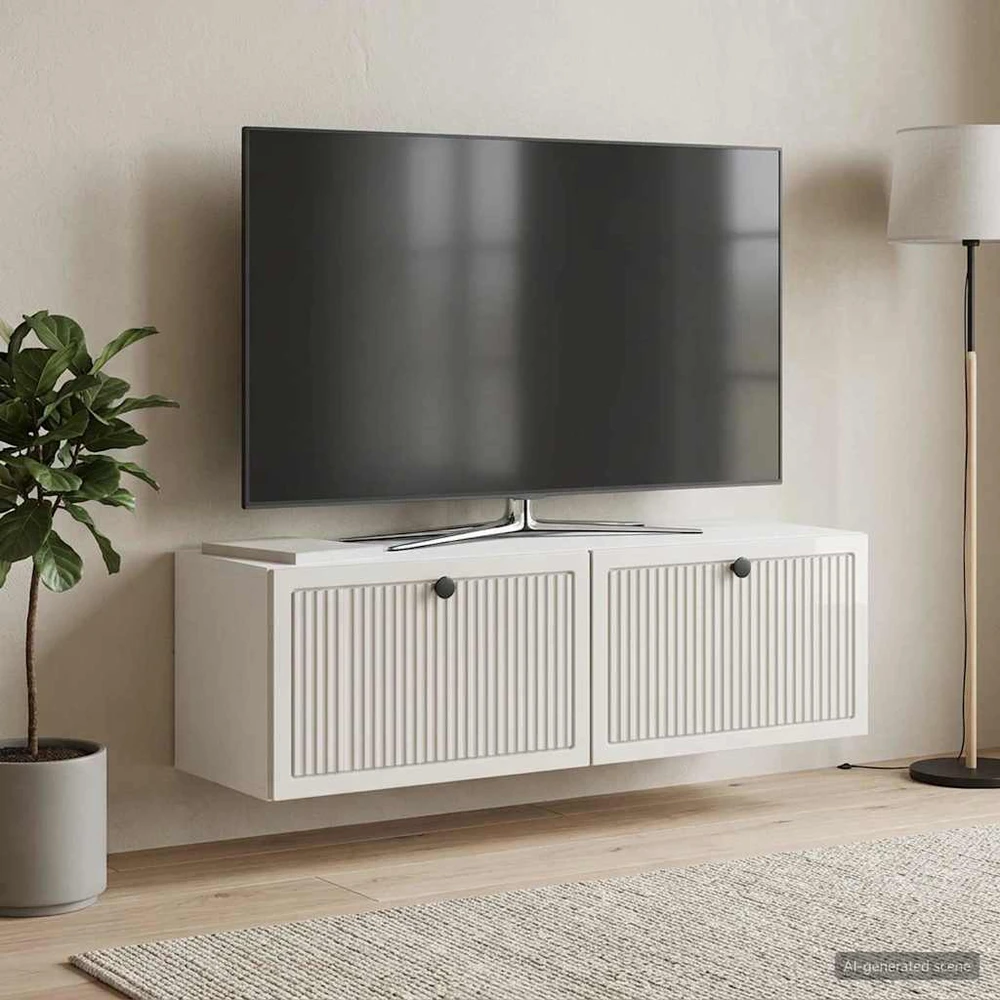 TV staliukas Sieninė TV spintelė Itin blizgi balta 98 x 31 x 30 cm