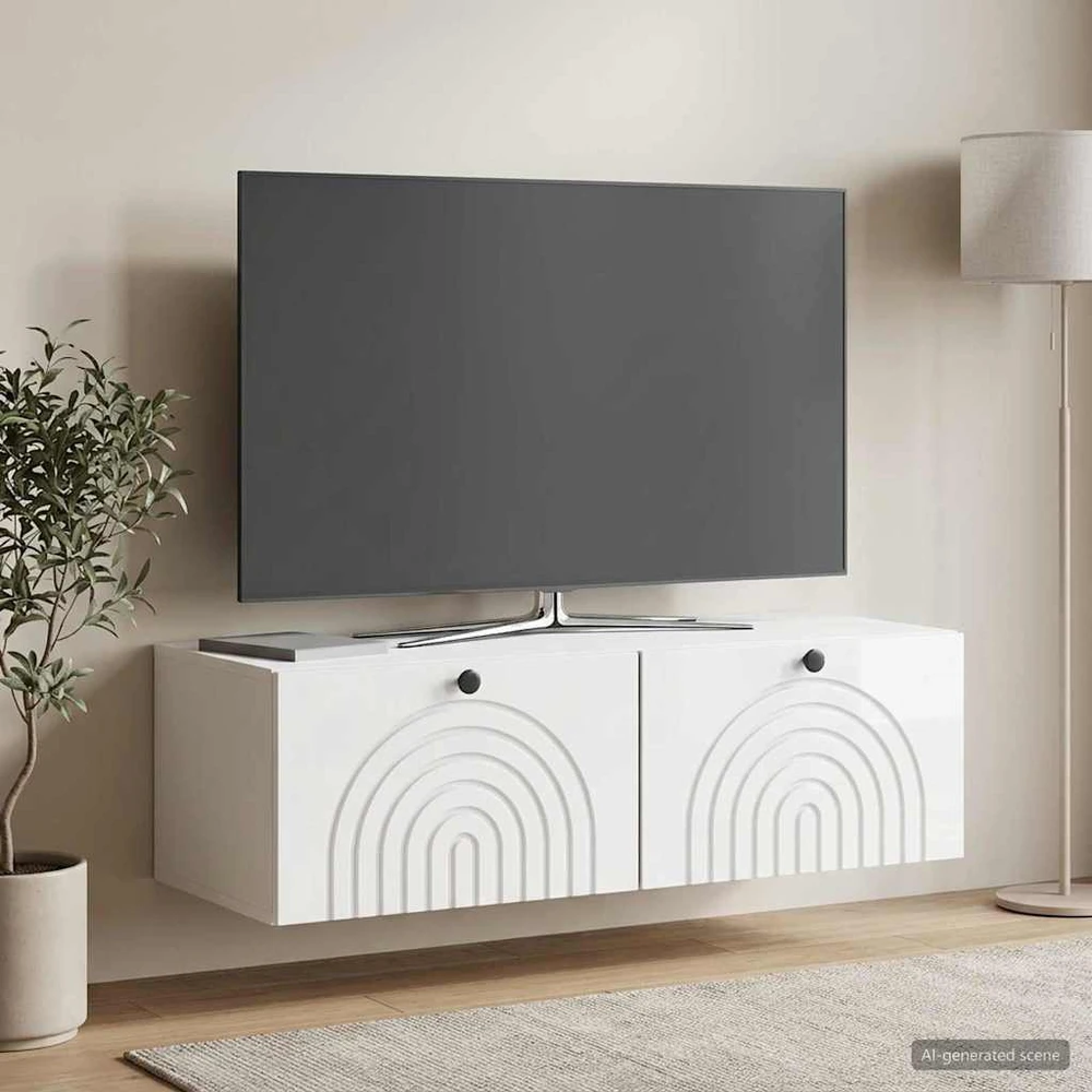 TV staliukas Sieninė TV spintelė Itin blizgi balta 98 x 41 x 30 cm