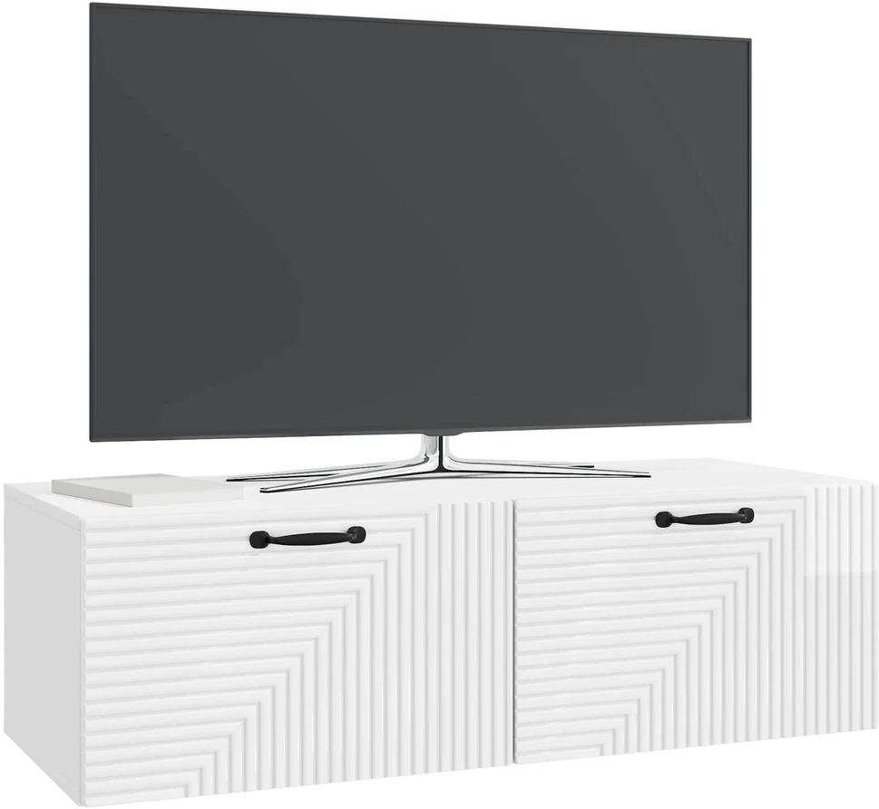 TV staliukas Sieninė TV spintelė Itin blizgi balta 98 x 41 x 30 cm