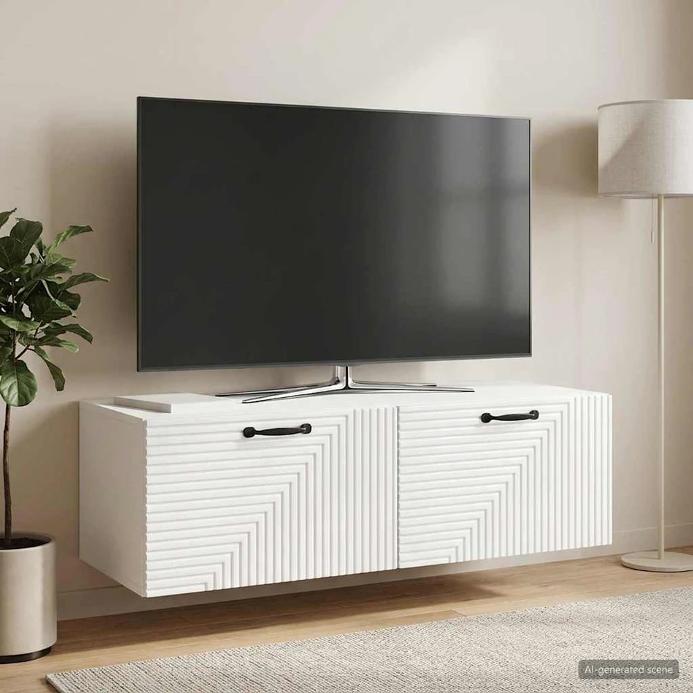 TV staliukas Sieninė TV spintelė Itin blizgi balta 98 x 41 x 30 cm