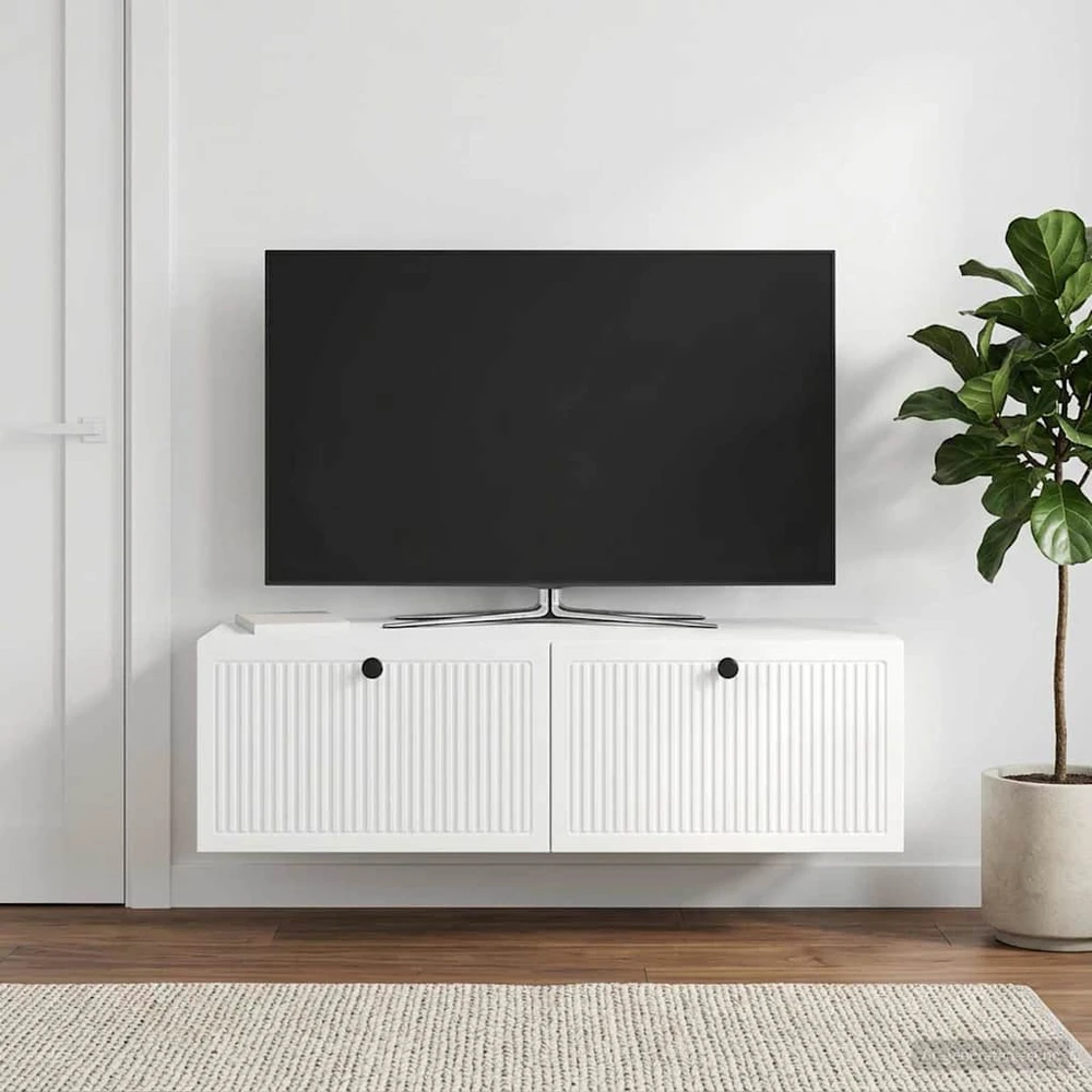 TV staliukas Sieninė TV spintelė Itin blizgi balta 98 x 41 x 30 cm