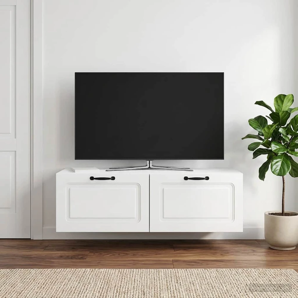 TV staliukas Sieninė TV spintelė Itin blizgi balta 98 x 41 x 30 cm