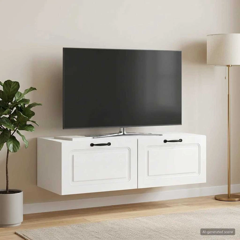 TV staliukas Sieninė TV spintelė Itin blizgi balta 98 x 41 x 30 cm