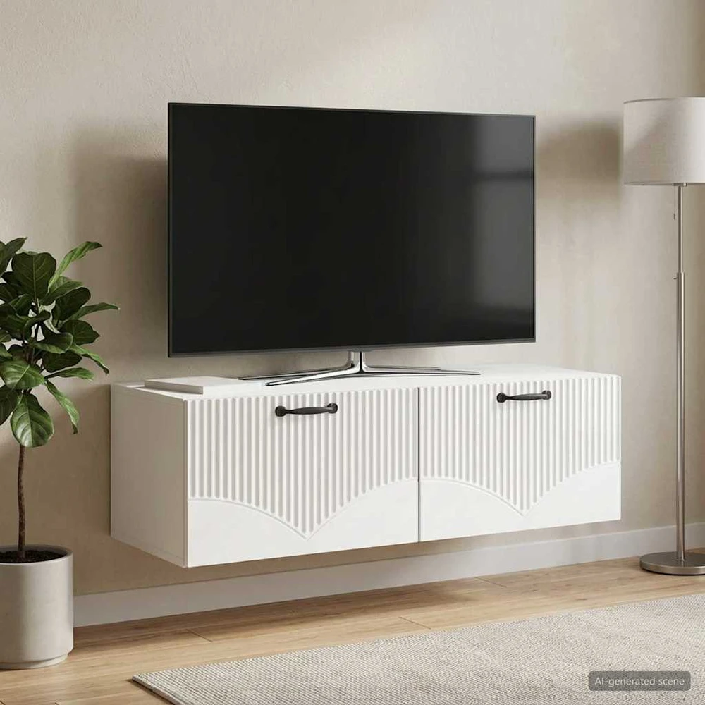TV staliukas Sieninė TV spintelė Itin blizgi balta 98 x 41 x 30 cm