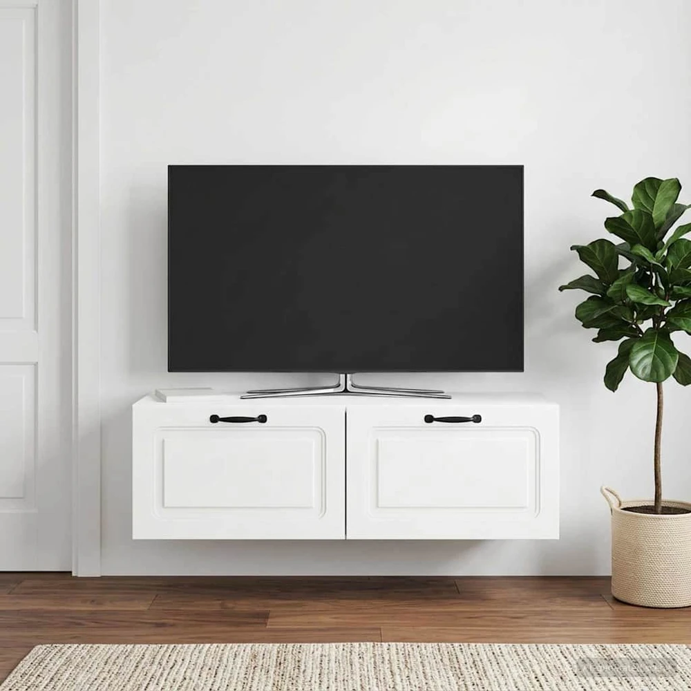 TV staliukas Sieninė TV spintelė Itin blizgi balta 98 x 31 x 30 cm