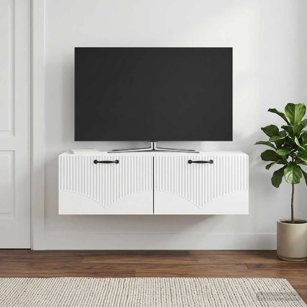TV staliukas Sieninė TV spintelė Itin blizgi balta 98 x 41 x 30 cm