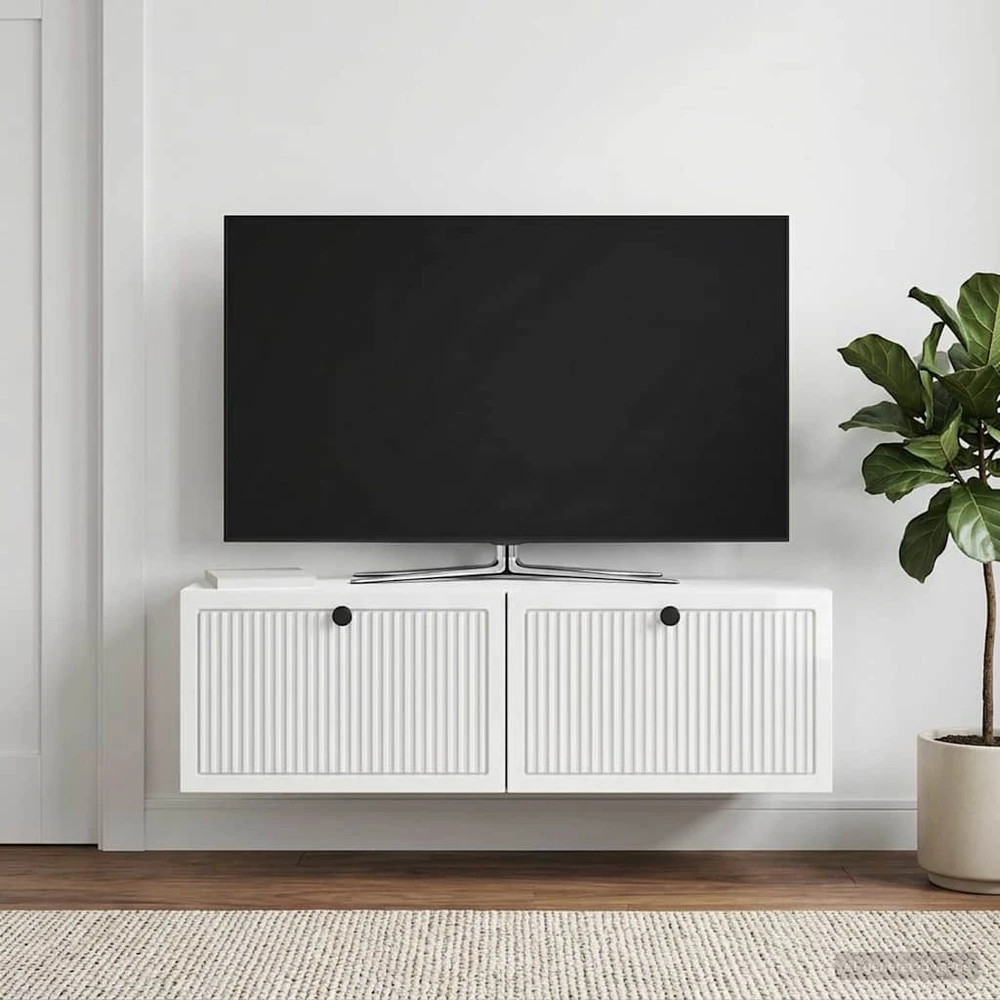 TV staliukas Sieninė TV spintelė Itin blizgi balta 98 x 31 x 30 cm