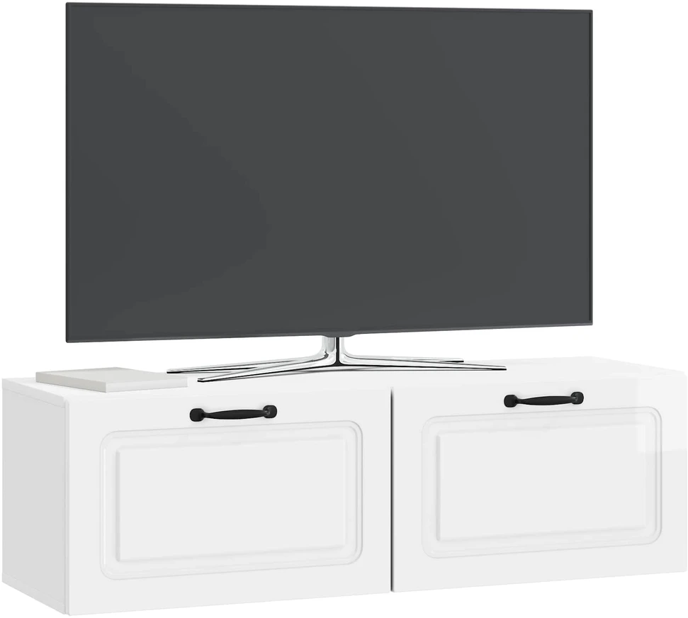 TV staliukas Sieninė TV spintelė Itin blizgi balta 98 x 31 x 30 cm