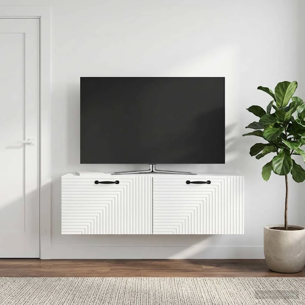 TV staliukas Sieninė TV spintelė Itin blizgi balta 98 x 31 x 30 cm