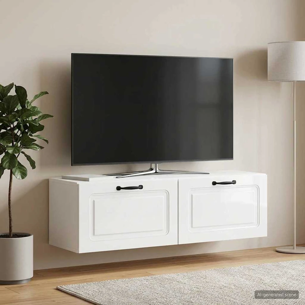 TV staliukas Sieninė TV spintelė Itin blizgi balta 98 x 31 x 30 cm