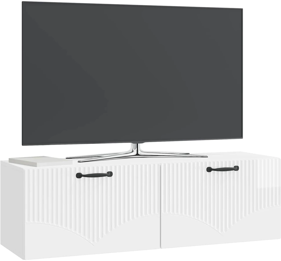 TV staliukas Sieninė TV spintelė Itin blizgi balta 98 x 31 x 30 cm