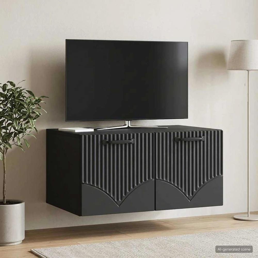 TV staliukas Sieninė TV spintelė Juoda 59,5 x 41 x 30 cm Apdirbta mediena