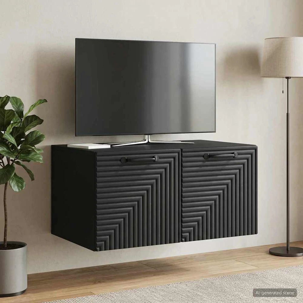 TV staliukas Sieninė TV spintelė Juoda 59,5 x 41 x 30 cm Apdirbta mediena