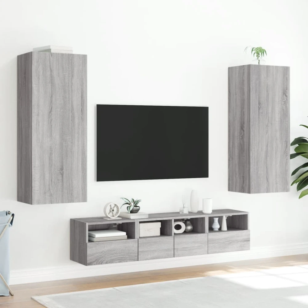 TV staliukas Sieninė TV spintelė, pilka ąžuolo, 40,5x30x102cm, mediena