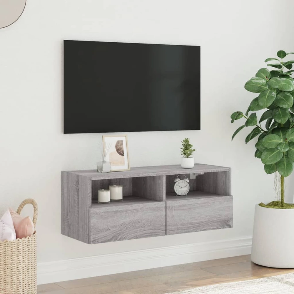 TV staliukas Sieninė TV spintelė, pilka ąžuolo, 80x30x30cm, apdirbta mediena