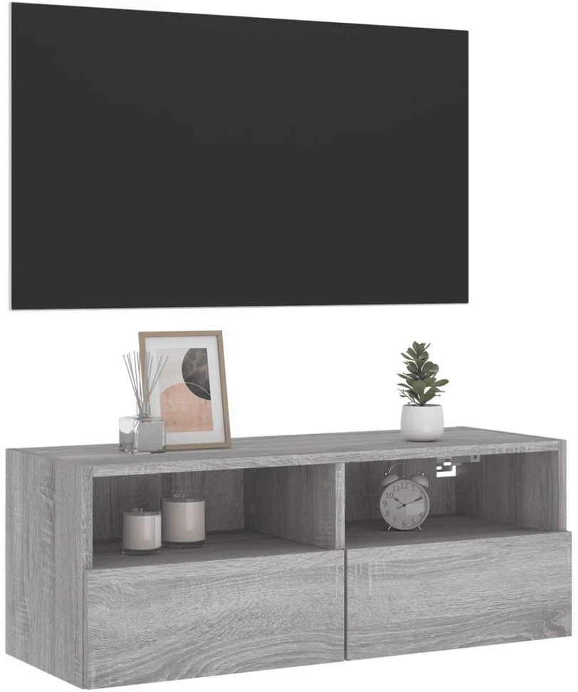 TV staliukas Sieninė TV spintelė, pilka ąžuolo, 80x30x30cm, apdirbta mediena