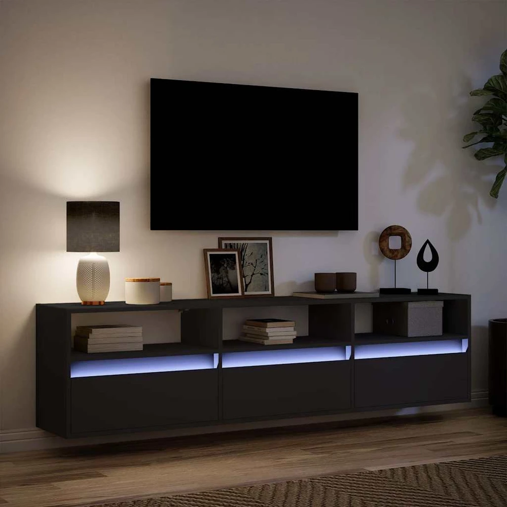 TV staliukas Sieninė TV spintelė su LED, juoda, 180x31x45 cm