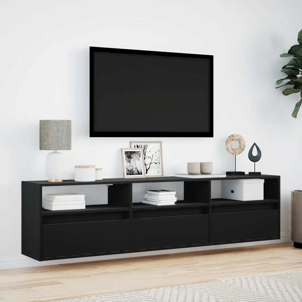 TV staliukas Sieninė TV spintelė su LED, juoda, 180x31x45 cm