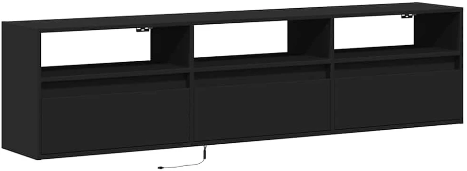 TV staliukas Sieninė TV spintelė su LED, juoda, 180x31x45 cm