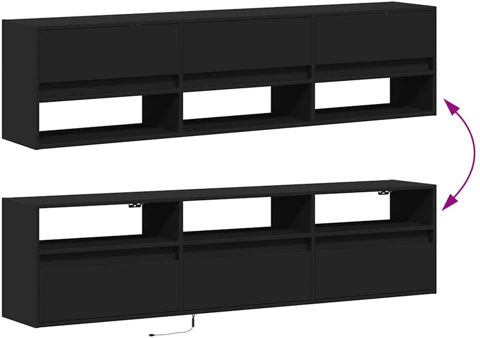 TV staliukas Sieninė TV spintelė su LED, juoda, 180x31x45 cm