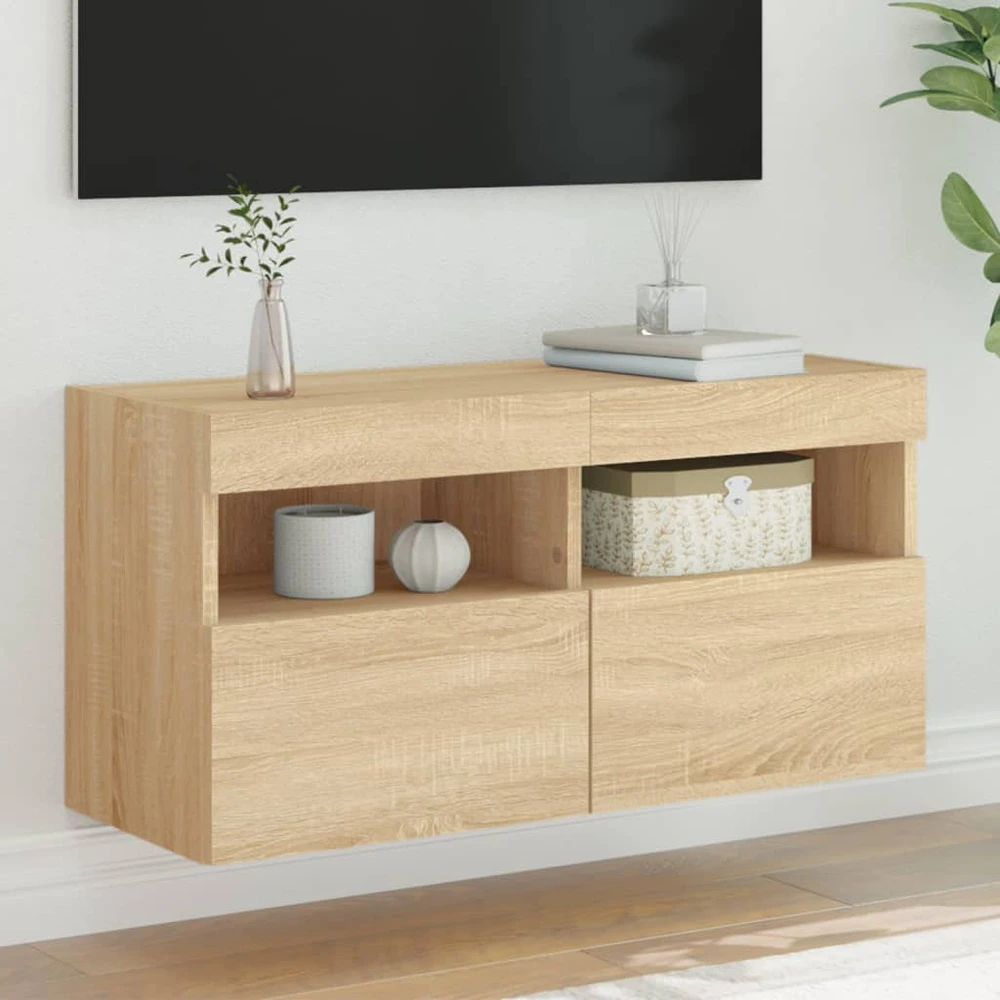 TV staliukas Sieninė TV spintelė su LED lemputėmis, ąžuolo, 80x30x40cm