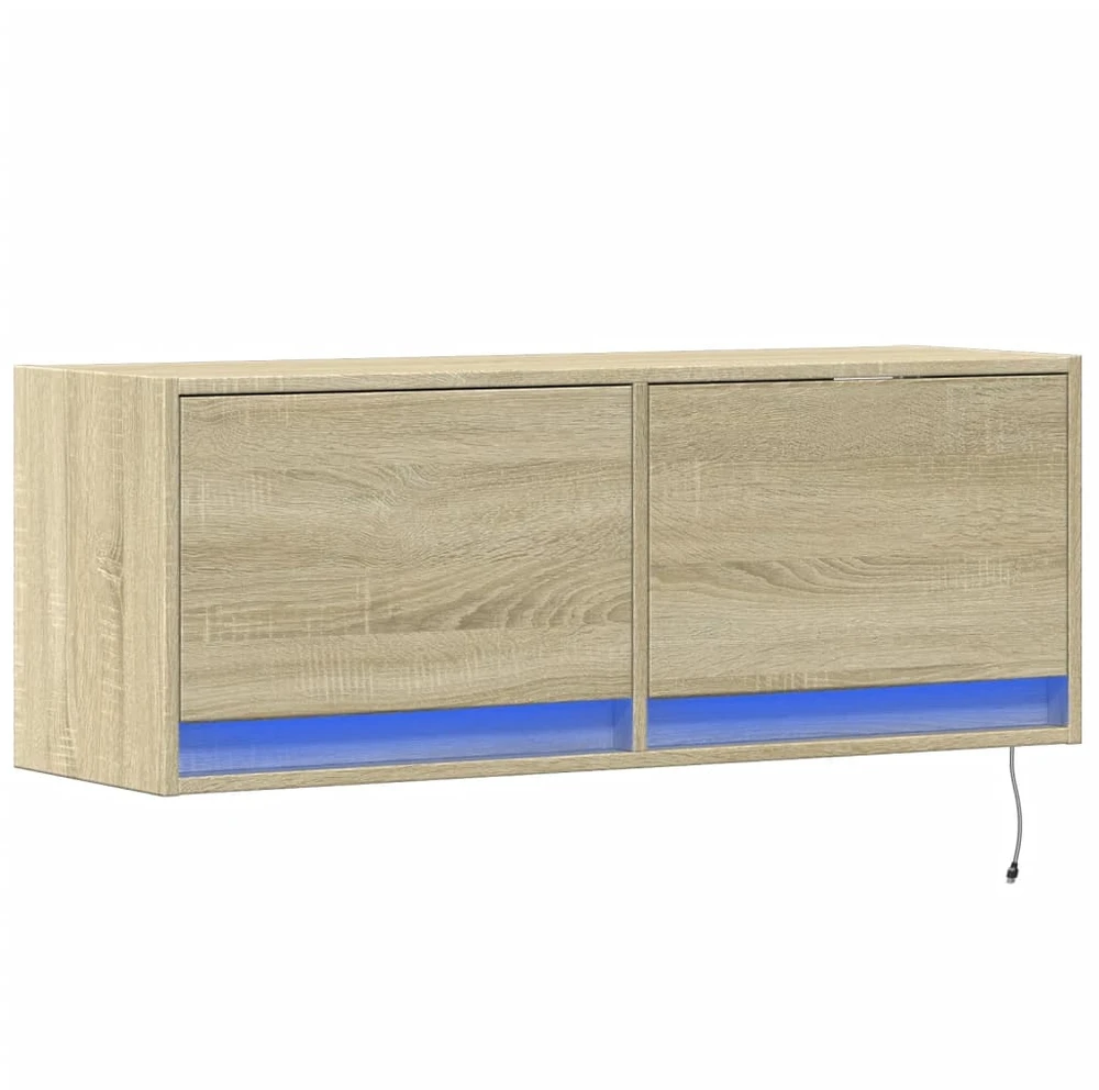 TV staliukas Sieninė TV spintelė su LED lemputėmis, ąžuolo, 100x31x35cm